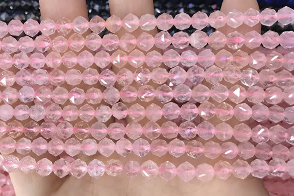 CRQ775 15.5 inches 6mm faceted nuggets rose quartz beads
