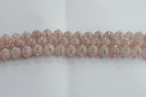 CRQ823 15.5 inches 12mm round rose quartz with rhinestone beads