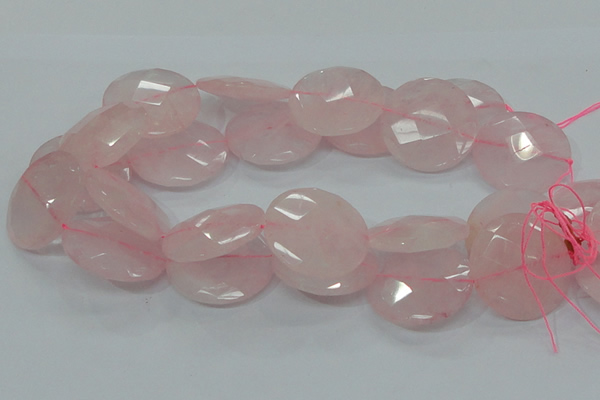 CRQ98 15.5 inches 35mm faceted flat round natural rose quartz beads