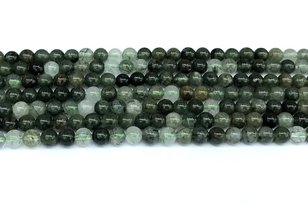 CRU1041 15 inches 6mm round green rutilated quartz beads