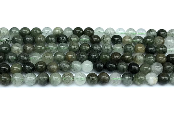CRU1042 15 inches 8mm round green rutilated quartz beads