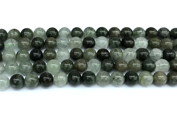 CRU1043 15 inches 10mm round green rutilated quartz beads