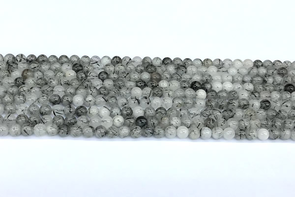 CRU1051 15 inches 4mm round black rutilated quartz beads