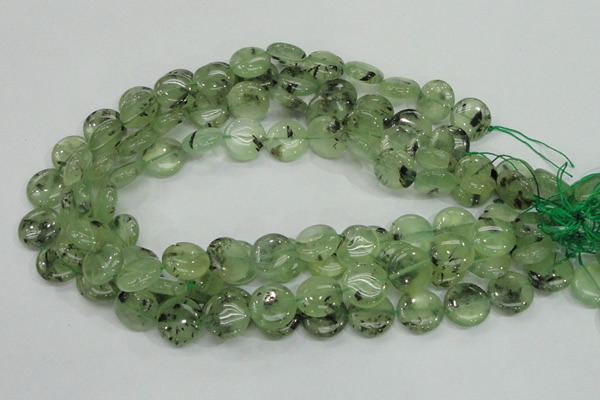 CRU110 15.5 inches 16mm flat round green rutilated quartz beads