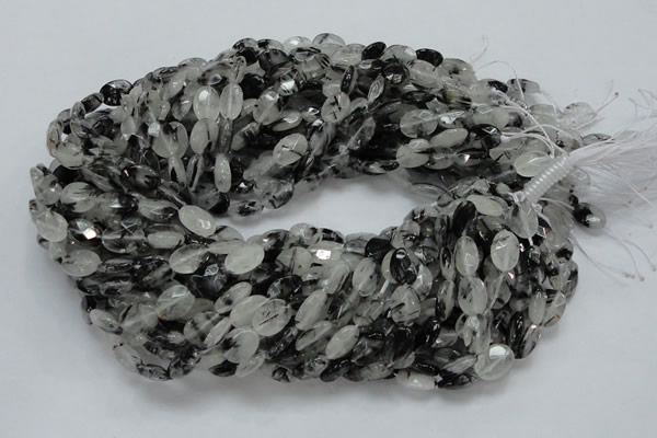 CRU12 15.5 inches 9*12mm faceted oval black rutilated quartz beads