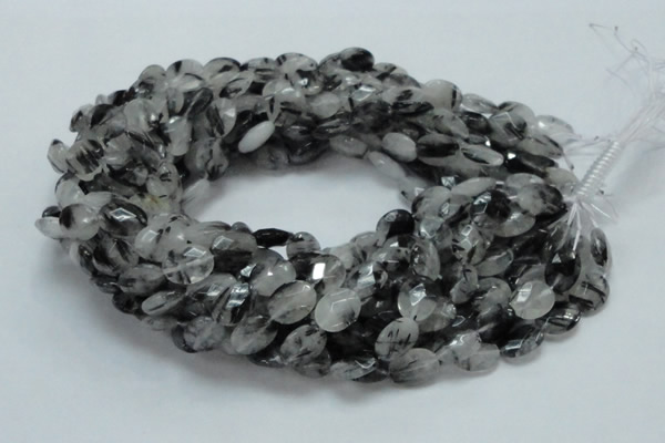 CRU14 15.5 inches 11*14mm faceted oval black rutilated quartz beads