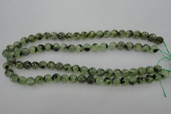 CRU155 15.5 inches 10mm faceted round green rutilated quartz beads