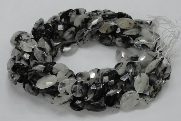 CRU16 15.5 inches 15*20mm faceted oval black rutilated quartz beads