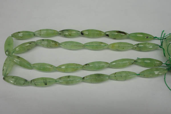 CRU167 15.5 inches 10*30mm faceted rice green rutilated quartz beads