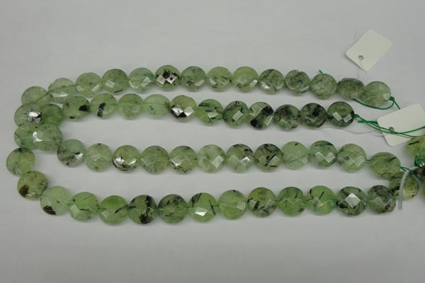 CRU183 15.5 inches 14mm faceted coin green rutilated quartz beads