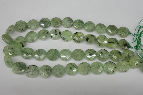 CRU185 15.5 inches 18mm faceted coin green rutilated quartz beads
