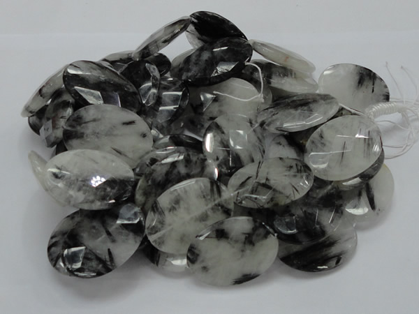 CRU19 15.5 inches 22*30mm faceted oval black rutilated quartz beads