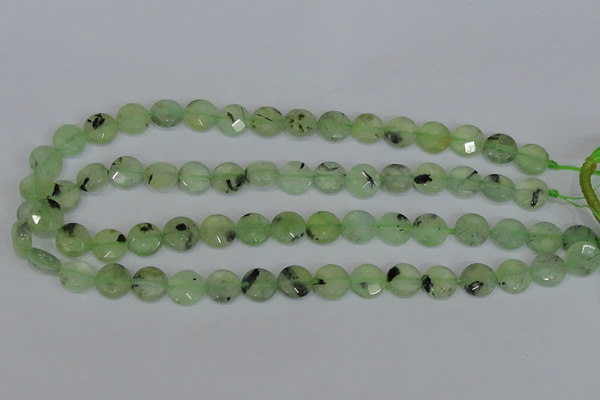 CRU210 15 inches 12mm faceted coin green rutilated quartz beads