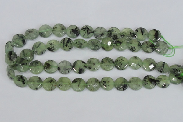 CRU211 15 inches 16mm faceted coin green rutilated quartz beads
