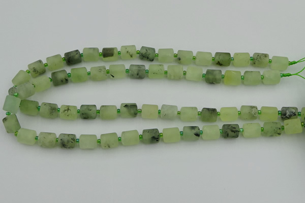 CRU231 15.5 inches 9*11mm tube matte green rutilated quartz beads