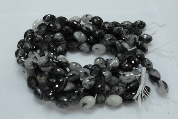 CRU25 15.5 inches 12*16mm faceted egg-shaped black rutilated quartz beads