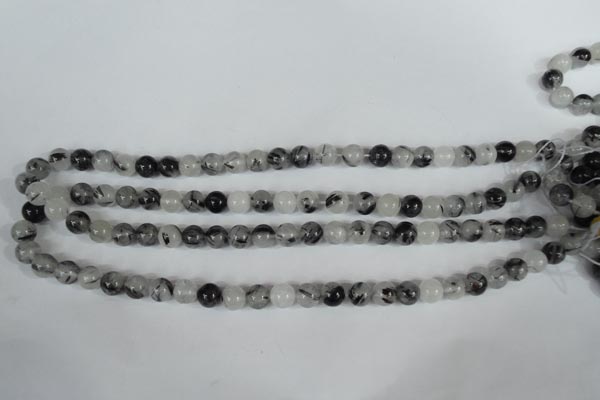 CRU303 15.5 inches 8mm round black rutilated quartz beads