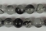 CRU305 15.5 inches 12mm round black rutilated quartz beads