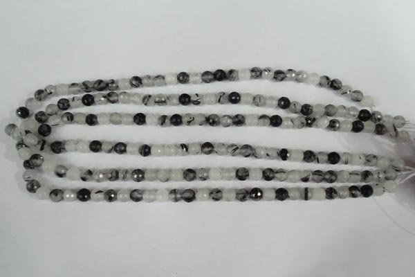 CRU312 15.5 inches 6mm faceted round black rutilated quartz beads