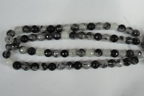 CRU315 15.5 inches 12mm faceted round black rutilated quartz beads