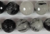 CRU317 15.5 inches 16mm faceted round black rutilated quartz beads