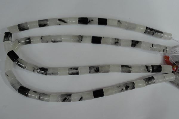 CRU328 15.5 inches 8*11mm column black rutilated quartz beads