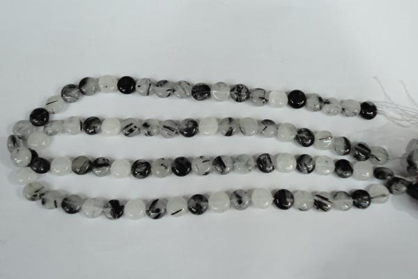 CRU338 15.5 inches 10mm flat round black rutilated quartz beads