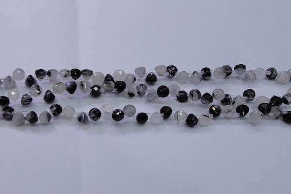 CRU345 Top drilled 7*7mm faceted teardrop black rutilated quartz beads