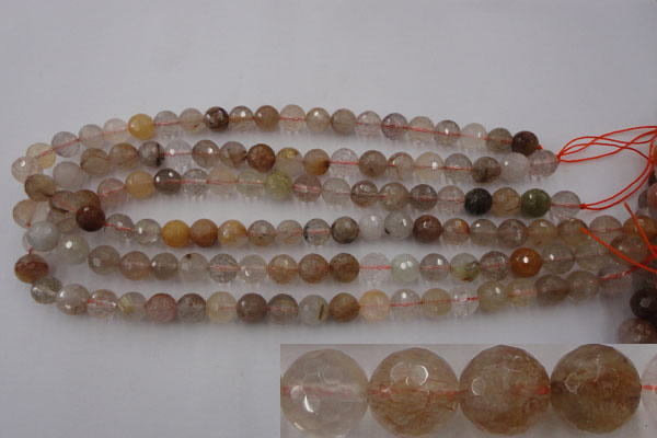 CRU403 15.5 inches 10mm faceted round Multicolor rutilated quartz beads