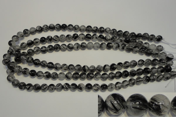 CRU502 15.5 inches 8mm round black rutilated quartz beads wholesale