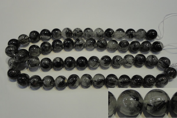 CRU505 15.5 inches 14mm round black rutilated quartz beads wholesale