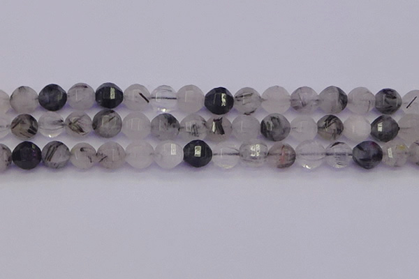 CRU522 15.5 inches 8mm faceted round black rutilated quartz beads