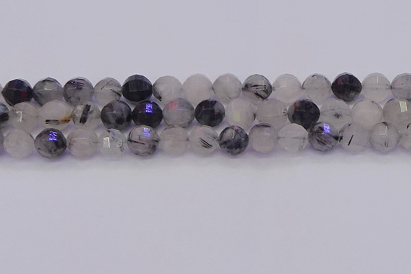 CRU523 15.5 inches 10mm faceted round black rutilated quartz beads