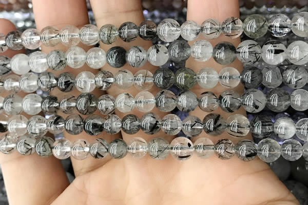 CRU532 15.5 inches 6mm round black rutilated quartz beads