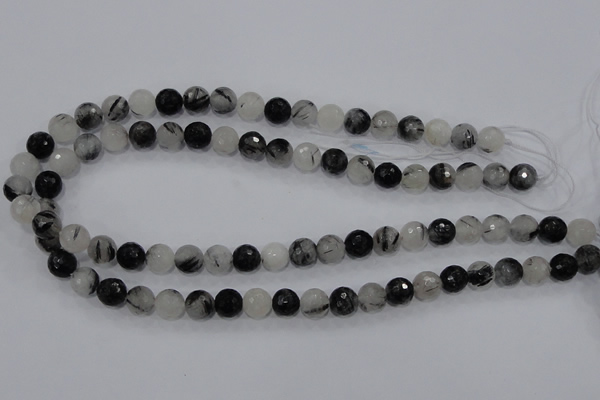 CRU59 15.5 inches 10mm faceted round black rutilated quartz beads