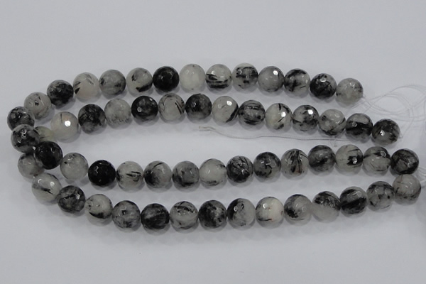 CRU62 15.5 inches 16mm faceted round black rutilated quartz beads