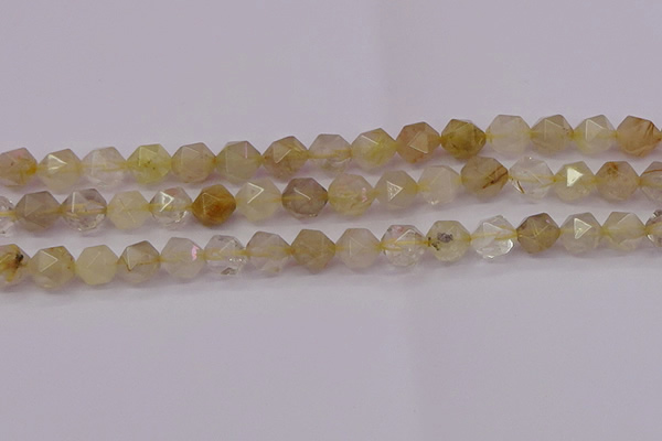 CRU623 15.5 inches 10mm faceted nuggets golden rutilated quartz beads