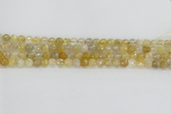 CRU667 15.5 inches 6mm faceted round golden rutilated quartz beads