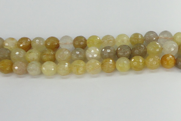 CRU669 15.5 inches 10mm faceted round golden rutilated quartz beads