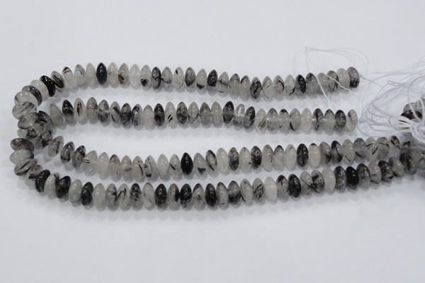 CRU67 15.5 inches 6*12mm rondelle black rutilated quartz beads