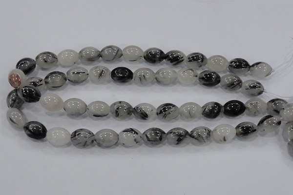 CRU72 15.5 inches 12*16mm rice black rutilated quartz beads wholesale