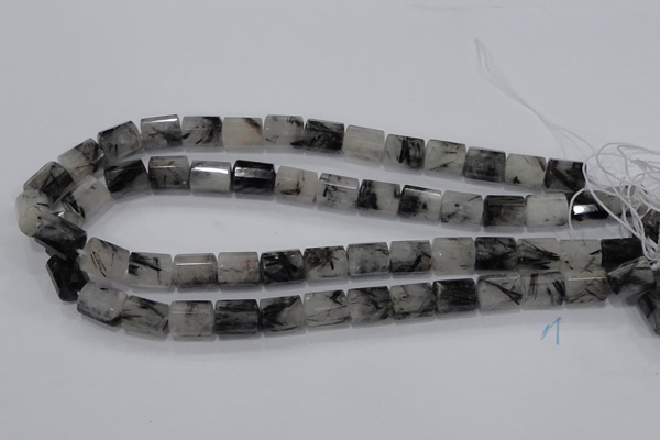 CRU75 15.5 inches 8*12mm faceted column black rutilated quartz beads