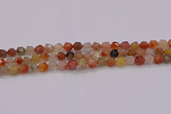CRU766 15.5 inches 6mm faceted nuggets mixed rutilated quartz beads