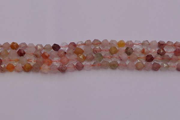 CRU776 15.5 inches 6mm faceted nuggets mixed rutilated quartz beads