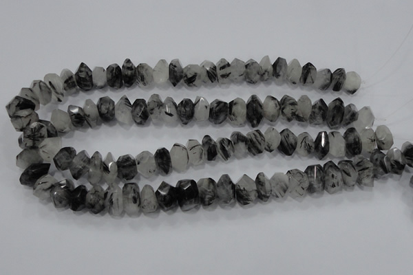 CRU78 15.5 inches 8*14mm faceted nugget black rutilated quartz beads