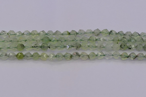 CRU791 15.5 inches 6mm faceted nuggets green rutilated quartz beads