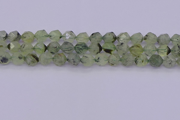 CRU793 15.5 inches 10mm faceted nuggets green rutilated quartz beads
