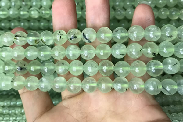 CRU812 15.5 inches 8mm round green rutilated quartz beads
