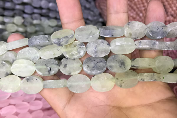 CRU818 15.5 inches 12*16mm oval matte green rutilated quartz beads