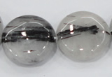 CRU83 15.5 inches 25mm flat round black rutilated quartz beads
